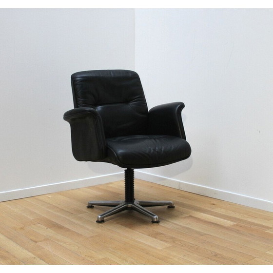 Image 1 of Vintage office armchair in chrome metal and black leather