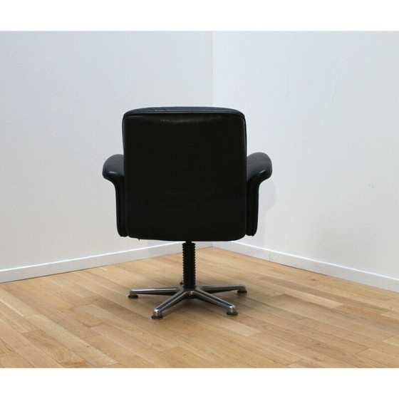Image 1 of Vintage office armchair in chrome metal and black leather