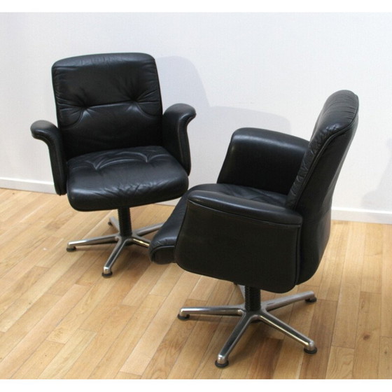 Image 1 of Vintage office armchair in chrome metal and black leather