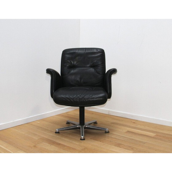 Image 1 of Vintage office armchair in chrome metal and black leather