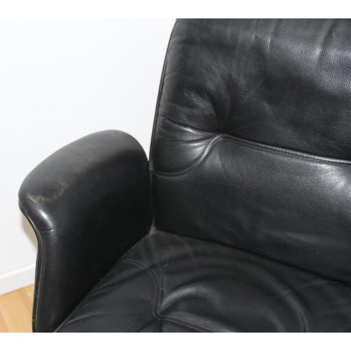 Vintage office armchair in chrome metal and black leather
