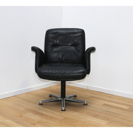 Image 1 of Vintage office armchair in chrome metal and black leather