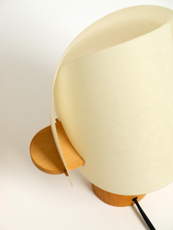 Image 1 of Two charming minimalistic oak table lamps with Lunopal shades by Domus | 1980s