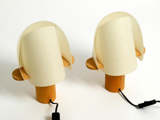 Image 1 of Two charming minimalistic oak table lamps with Lunopal shades by Domus | 1980s