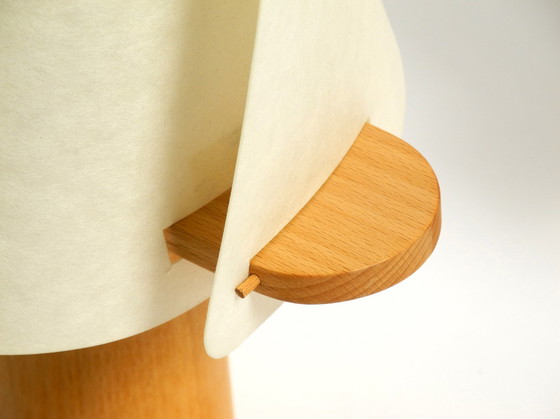 Image 1 of Two charming minimalistic oak table lamps with Lunopal shades by Domus | 1980s