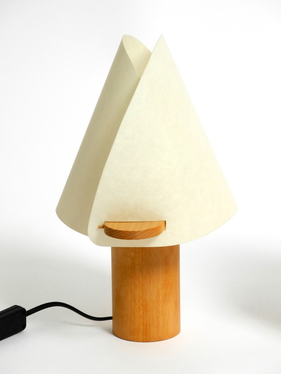 Image 1 of Two charming minimalistic oak table lamps with Lunopal shades by Domus | 1980s