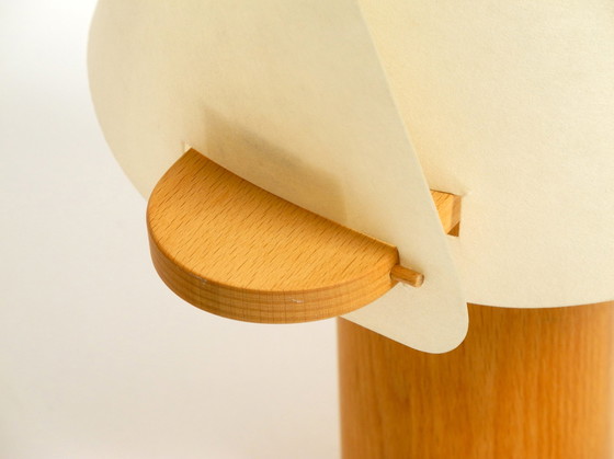 Image 1 of Two charming minimalistic oak table lamps with Lunopal shades by Domus | 1980s