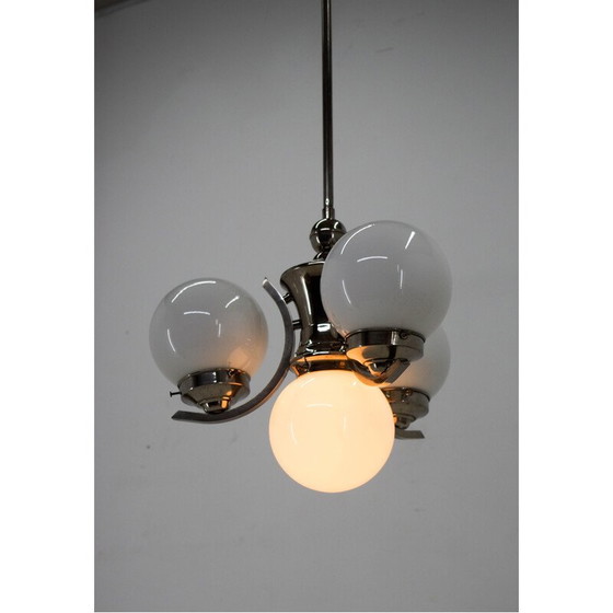 Image 1 of Vintage Art Deco chandelier in opaline glass with 4 flames, 1930