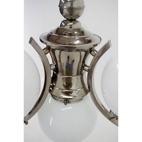 Image 1 of Vintage Art Deco chandelier in opaline glass with 4 flames, 1930