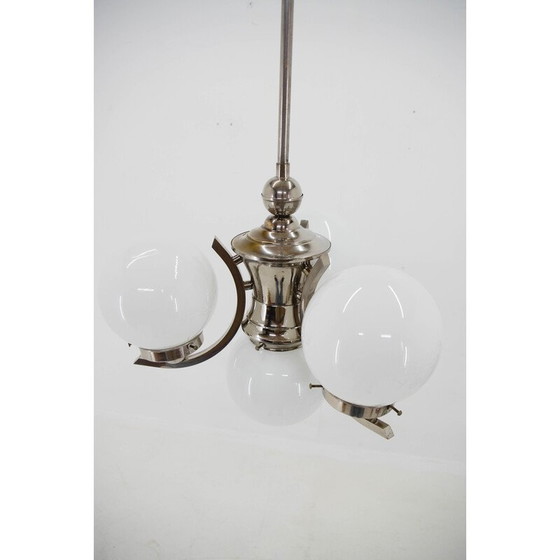 Image 1 of Vintage Art Deco chandelier in opaline glass with 4 flames, 1930