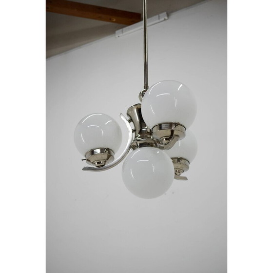 Image 1 of Vintage Art Deco chandelier in opaline glass with 4 flames, 1930