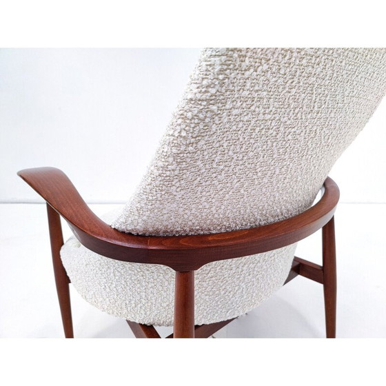 Image 1 of Coppia di poltrone vintage in legno e tessuto bianco riccio, Italia 1960