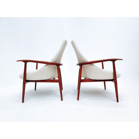 Image 1 of Coppia di poltrone vintage in legno e tessuto bianco riccio, Italia 1960