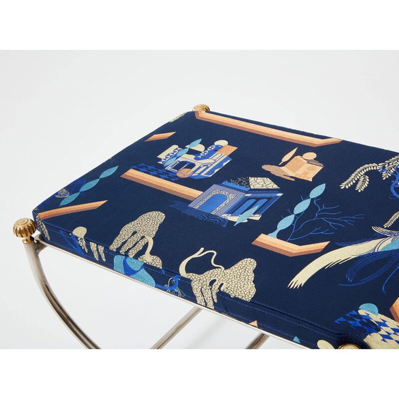 Image 1 of Vintage Savonarola curule bench in steel and brass for Maison Jansen circa 1960