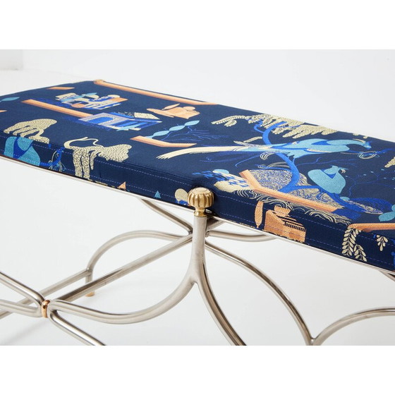 Image 1 of Vintage Savonarola curule bench in steel and brass for Maison Jansen circa 1960