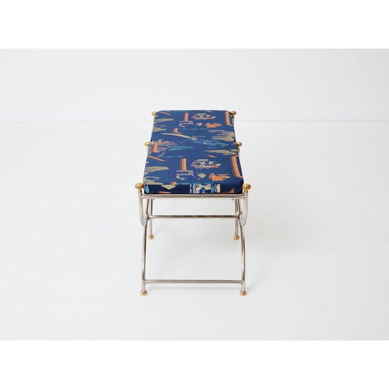 Image 1 of Vintage Savonarola curule bench in steel and brass for Maison Jansen circa 1960
