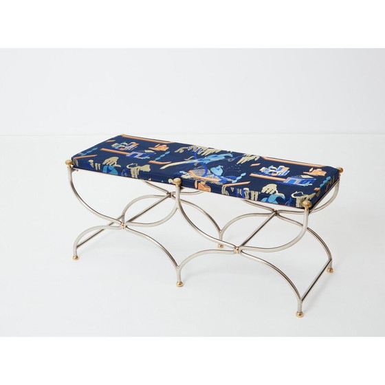 Image 1 of Vintage Savonarola curule bench in steel and brass for Maison Jansen circa 1960