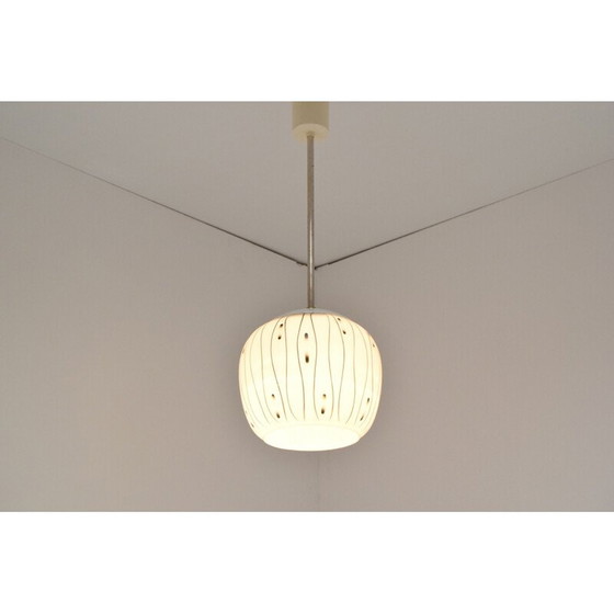 Image 1 of Vintage glass and metal suspension lamp, Czechoslovakia 1960