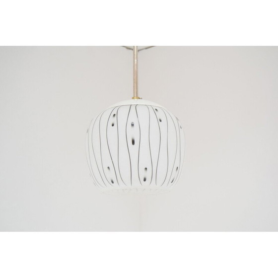 Image 1 of Vintage glass and metal suspension lamp, Czechoslovakia 1960