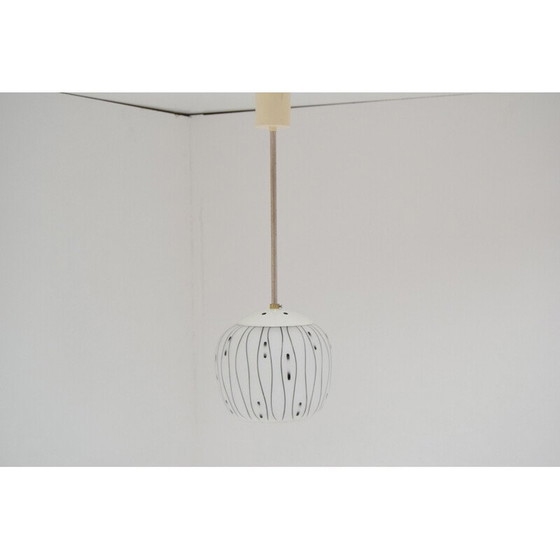 Image 1 of Vintage glass and metal suspension lamp, Czechoslovakia 1960