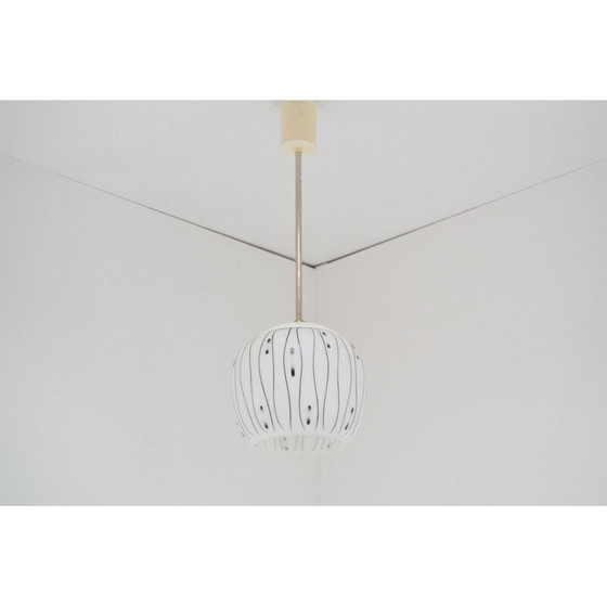 Image 1 of Vintage glass and metal suspension lamp, Czechoslovakia 1960