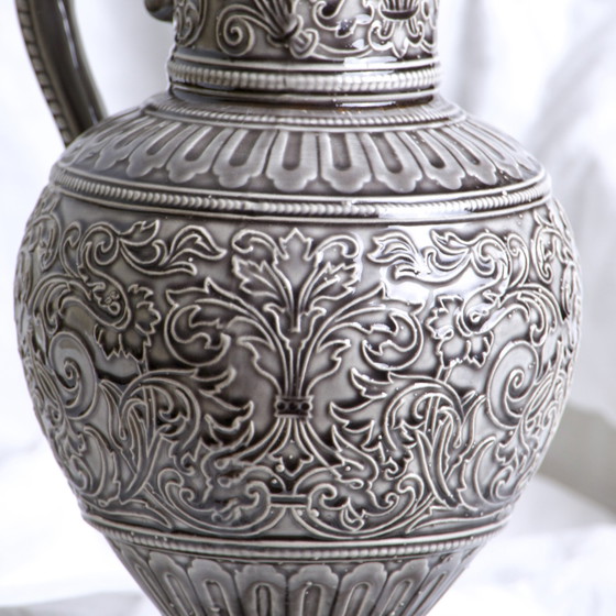 Image 1 of Large 19th-century (1840) Barbotine Carafe with Wheelhead