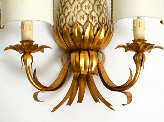 Image 1 of Large 1970S Gold-Plated Pineapple Florentine Wall Lamp Made Of Metal And Ceramic By Charles Maison Jansen