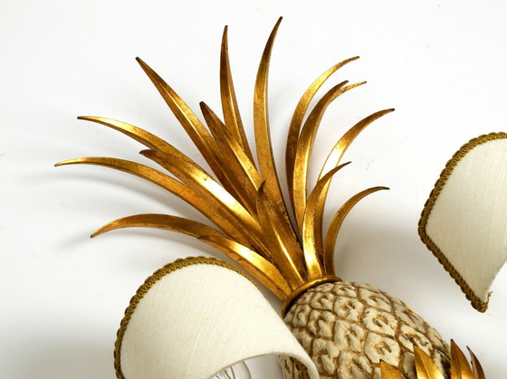 Image 1 of Large 1970S Gold-Plated Pineapple Florentine Wall Lamp Made Of Metal And Ceramic By Charles Maison Jansen