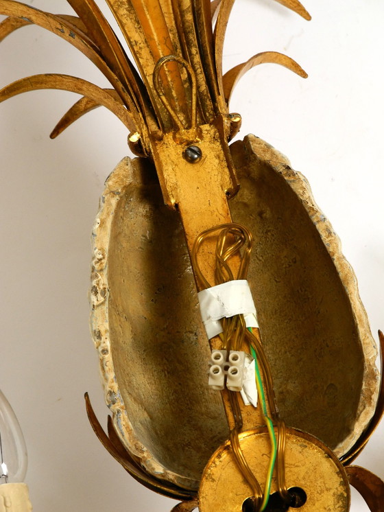 Image 1 of Large 1970S Gold-Plated Pineapple Florentine Wall Lamp Made Of Metal And Ceramic By Charles Maison Jansen