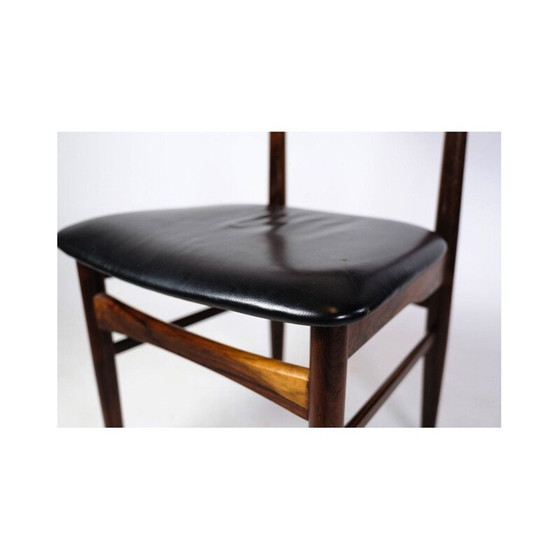 Image 1 of Set di 6 sedie da pranzo vintage in palissandro con pelle nera, anni '60