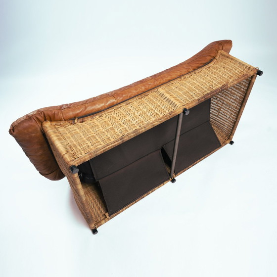 Image 1 of Gerard Van Den Berg Rock Rattan Leather 2 Seater Sofa, 1970S