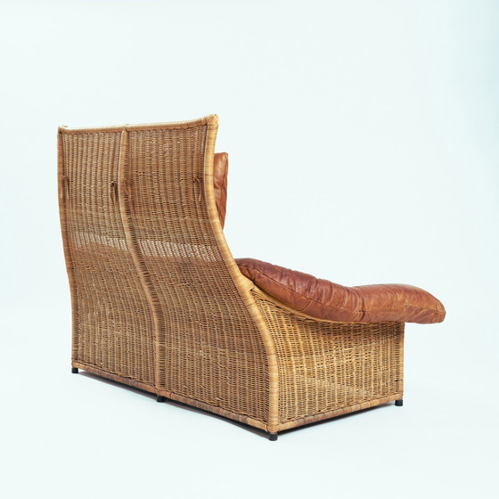 Image 1 of Gerard Van Den Berg Rock Rattan Leather 2 Seater Sofa, 1970S