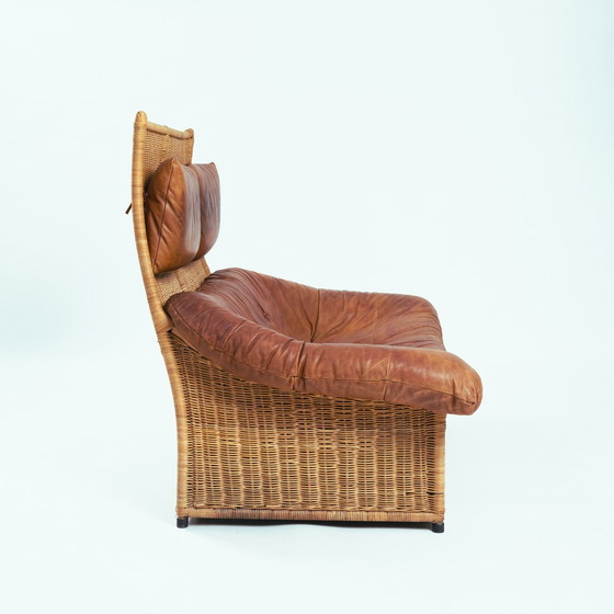 Image 1 of Gerard Van Den Berg Rock Rattan Leather 2 Seater Sofa, 1970S