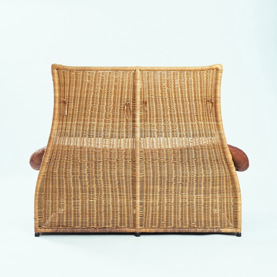 Image 1 of Gerard Van Den Berg Rock Rattan Leather 2 Seater Sofa, 1970S