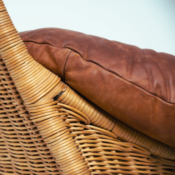 Image 1 of Gerard Van Den Berg Rock Rattan Leather 2 Seater Sofa, 1970S