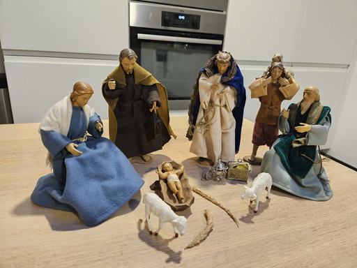 Set Of Handmade Nativity Dolls With Real Clothes