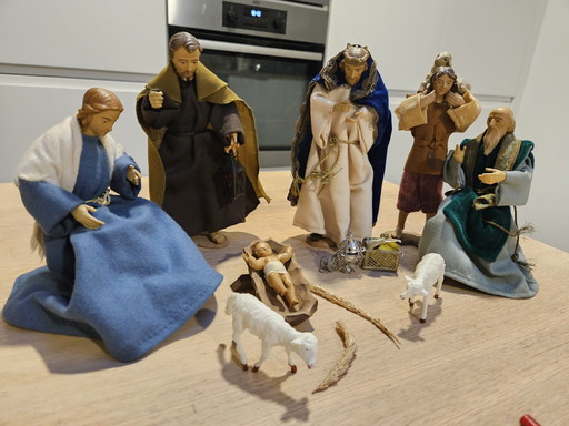 Set Of Handmade Nativity Dolls With Real Clothes