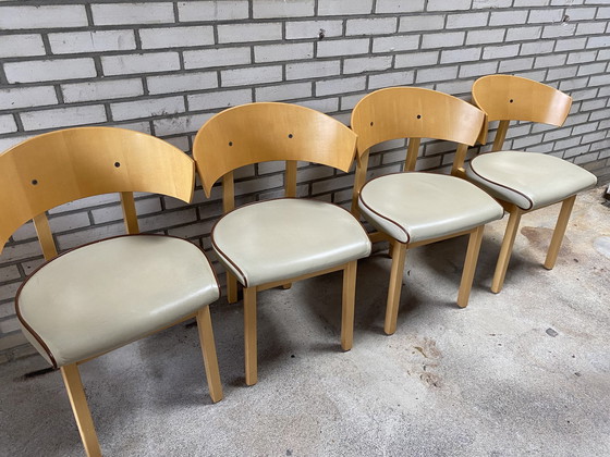 Image 1 of 4x vintage leather Ikea Niels Gammelgaard chairs