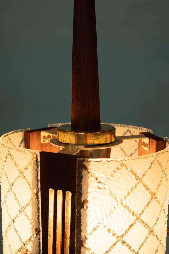 Image 1 of Vintage chic pendant lamp 1960s, teak glass and brass