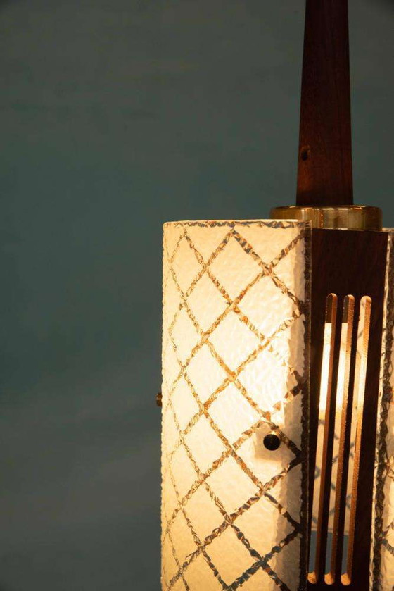 Image 1 of Vintage chic pendant lamp 1960s, teak glass and brass