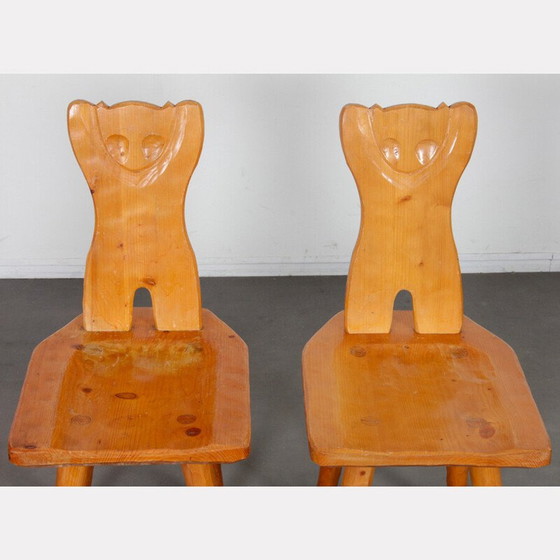 Image 1 of Set di 4 sedie vintage in legno con schienali zoomorfi, 1960