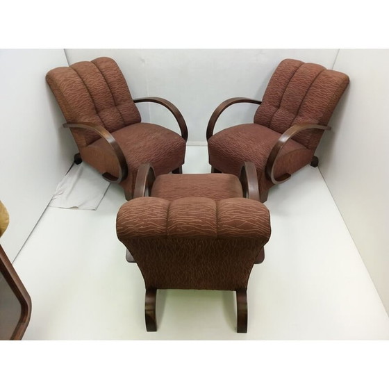 Image 1 of Set of 3 Art deco vintage Halabala armchairs by U.P. Race Brno, Czechoslovakia 1930s