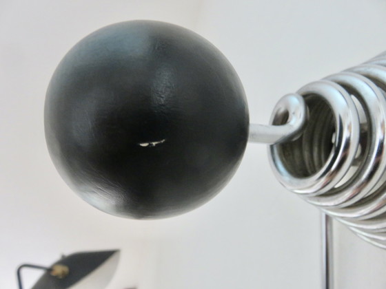 Image 1 of Perchero de pared "Streamline", muelle de metal cromado y madera lacada en negro, 1970