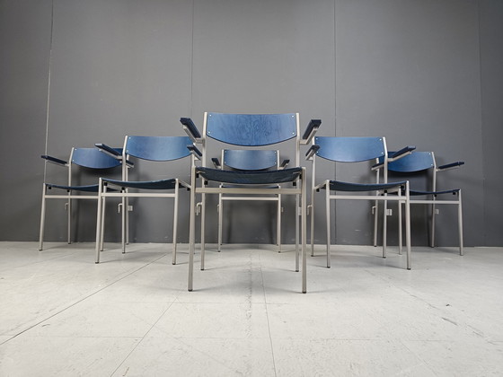 Image 1 of Minimalist Metal And Plywood Stackable Armchairs By Gijs Van Der Sluis, Set Of 6