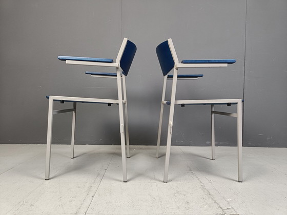 Image 1 of Minimalist Metal And Plywood Stackable Armchairs By Gijs Van Der Sluis, Set Of 6