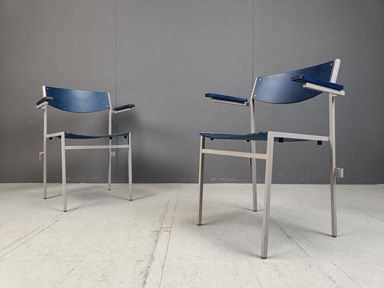 Image 1 of Minimalist Metal And Plywood Stackable Armchairs By Gijs Van Der Sluis, Set Of 6