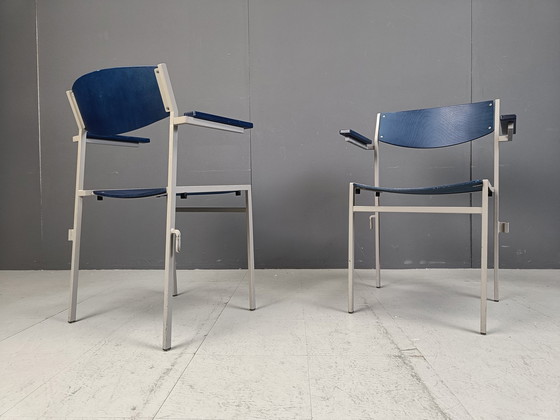 Image 1 of Minimalist Metal And Plywood Stackable Armchairs By Gijs Van Der Sluis, Set Of 6