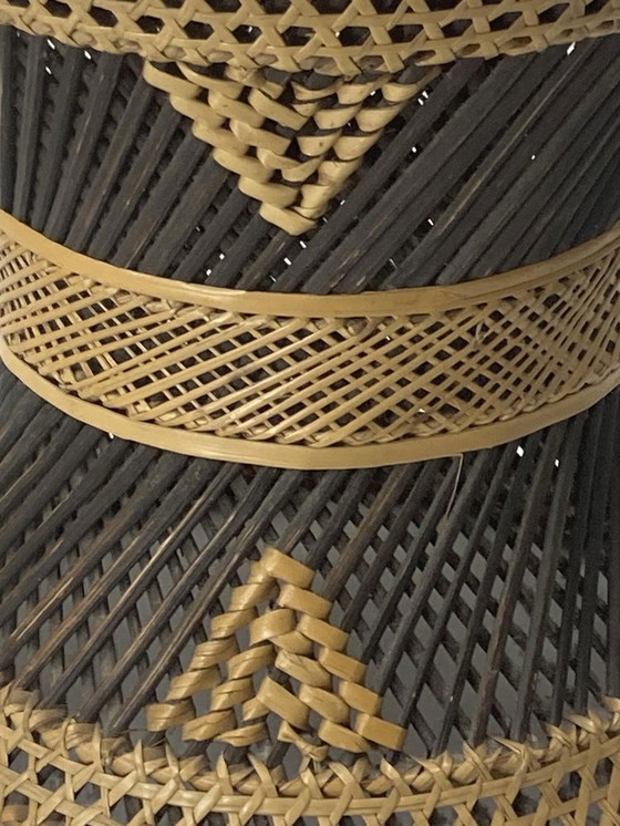 Image 1 of African Woven Rattan & Wicker Drum Stool With Leather Seat, 1950S