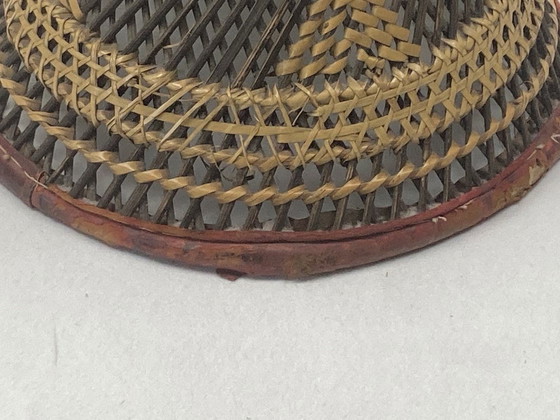 Image 1 of African Woven Rattan & Wicker Drum Stool With Leather Seat, 1950S