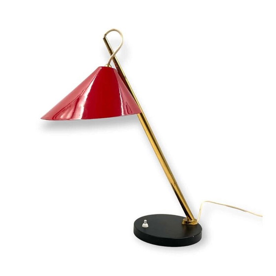 Image 1 of Lámpara de mesa roja de mediados de siglo, Italia, década de 1960